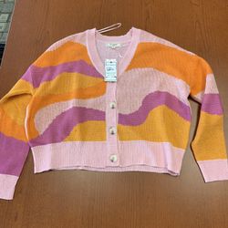 Nwt Cropped Womens Pink Orange Purple Yellow Cropped Medium Cardigan 