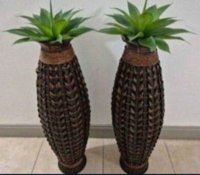 *** REDUCED *** 39" Hand Woven Bamboo Floor Vases w Faux Agave Head Pieces ($70 - EACH) @ Lasting Creations