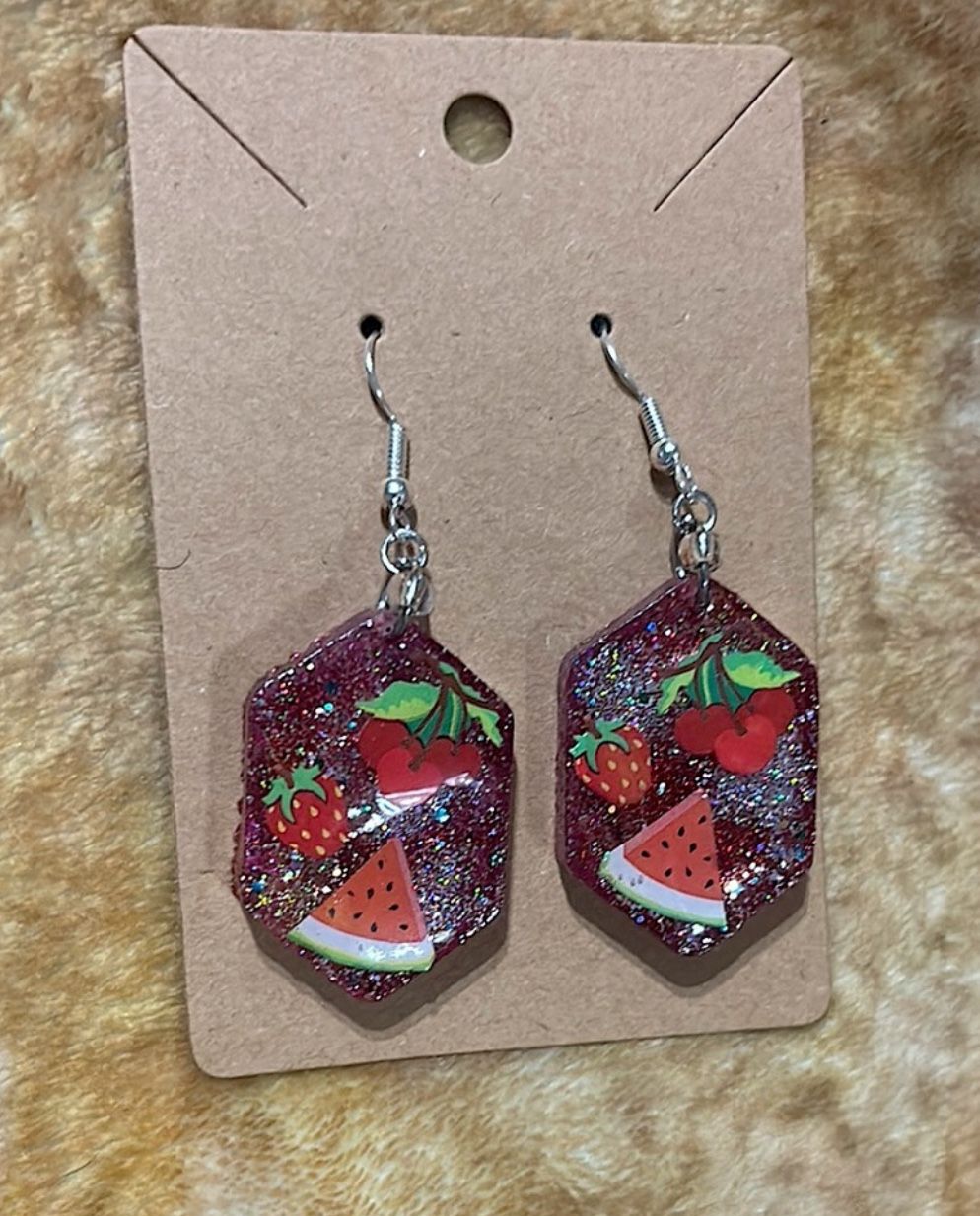 Red and Silver Fruit Dangle Earrings