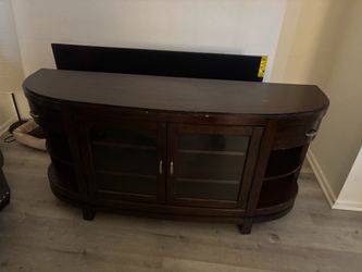 Dark Wood TV Stand with Glass Doors