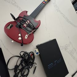 Ps2 With Guitar and Game 