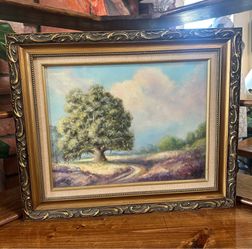 Vintage Framed Canvas Landscape Oil Painting – Signed 24”L x 20”H