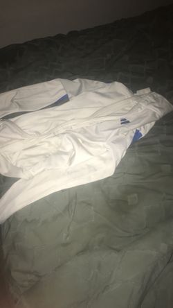 Adidas White Track Jacket with Blue Stripes