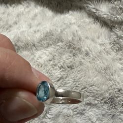 Aquamarine Crystal Sterling Silver Ring 925 Size 8.5