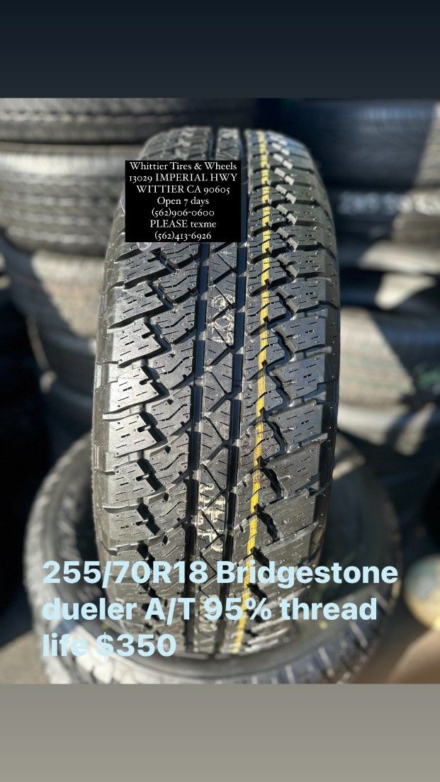 SET OF FOUR USED TIRES ALMOST NEW BRDGESTONE AT 255/70/18