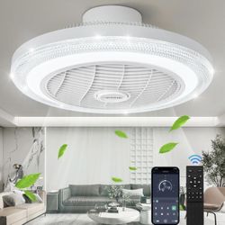  Ceiling Fans with Lights 20" Low Profile Ceiling Fans with Lights and Remote, 3 Colors 6 Speeds 360° Airflow Bladeless Flush Mount Ceiling Fan,Smart 