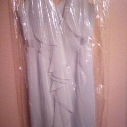 David's bridal wear formal dress sleeveless floor length silver gray size 14 like new