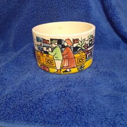 Vintage Gantofta, JIE, Sweden Pottery Canister  "Tobia's Tobacco", Var Lilla Stad Series,  Designed by Anita Nylund, 3" Deep, 4.5" Across 