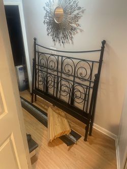 Black Metal Bed Headboard with Scroll Design