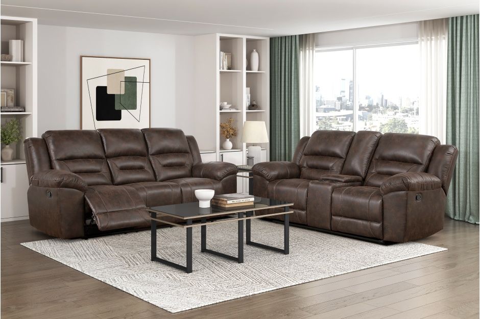 Dark Brown Sofa & Loveseat Recliner Set - Free Delivery Promo 