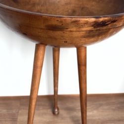 Rare Antique, Primitive 19th Century American Dough or Yarn Bowl On Tripod Stand   