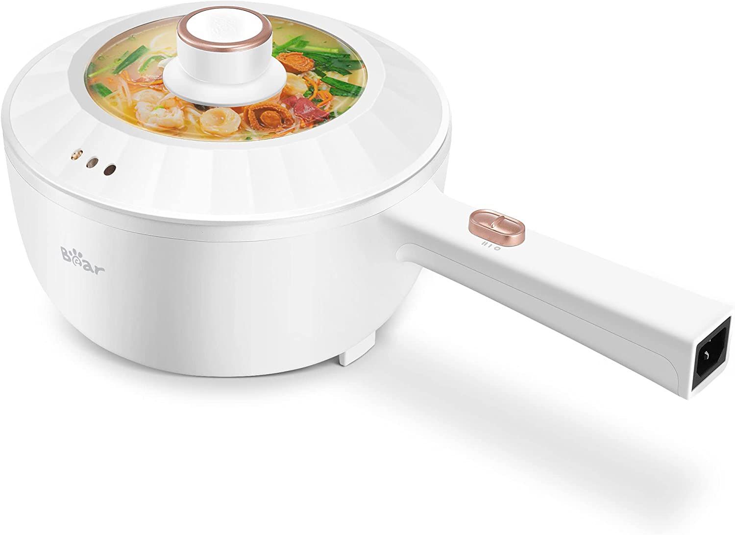 2L Electric Hot Pot, Non-Stick Saut Pan, 1000W Rapid Noodles Cooker for Steak, Egg, Fried Rice, Ramen, Oatmeal, Soup with Power Adiustable