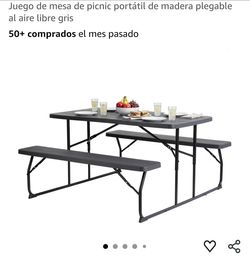 Juego de mesa de picnic portátil de madera plegable al aire libre gris