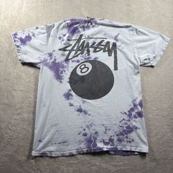 Vintage Y2K Stussy 8-Ball Tie Dye T-Shirt Men's M Purple 90s Distressed#849