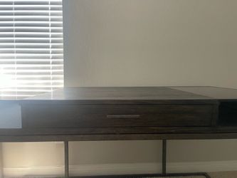 Modern Dark Wood & Glass Console Table with Drawer