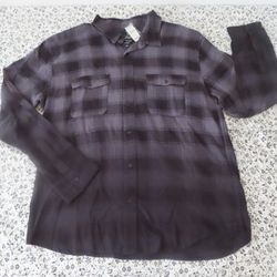 Blue Crown Black Plaid Button-Up Flannel Shirt Men's 2XL Classic Casual Cotton