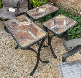 Set of 3 Outdoor/Indoor Wrought Iron and Tile Nesting Tables