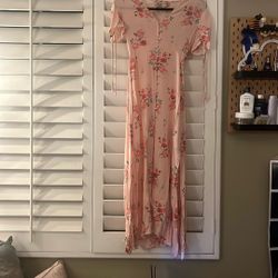 Light Pink Button Up Dress With Flower Patterns
