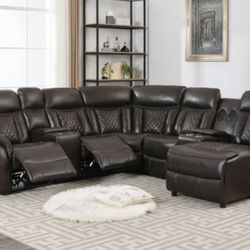 Manual Brown Reclining Sectional 