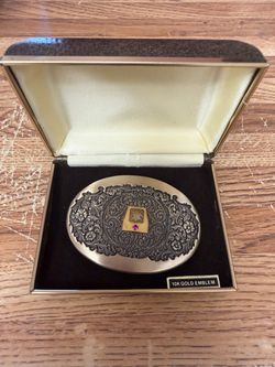 1981 OC Tanner belt buckle solid brass with 10 karat gold