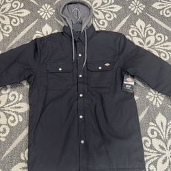 Dickies Mens Jacket Fleece Hooded Duck Shirt Coat with Hydroshield Black