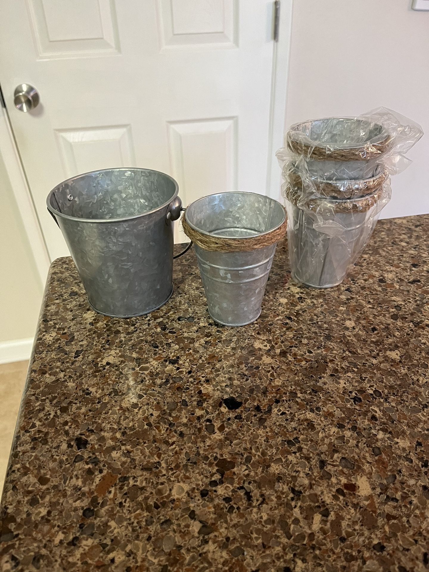 set of five aluminum tin flower pots 