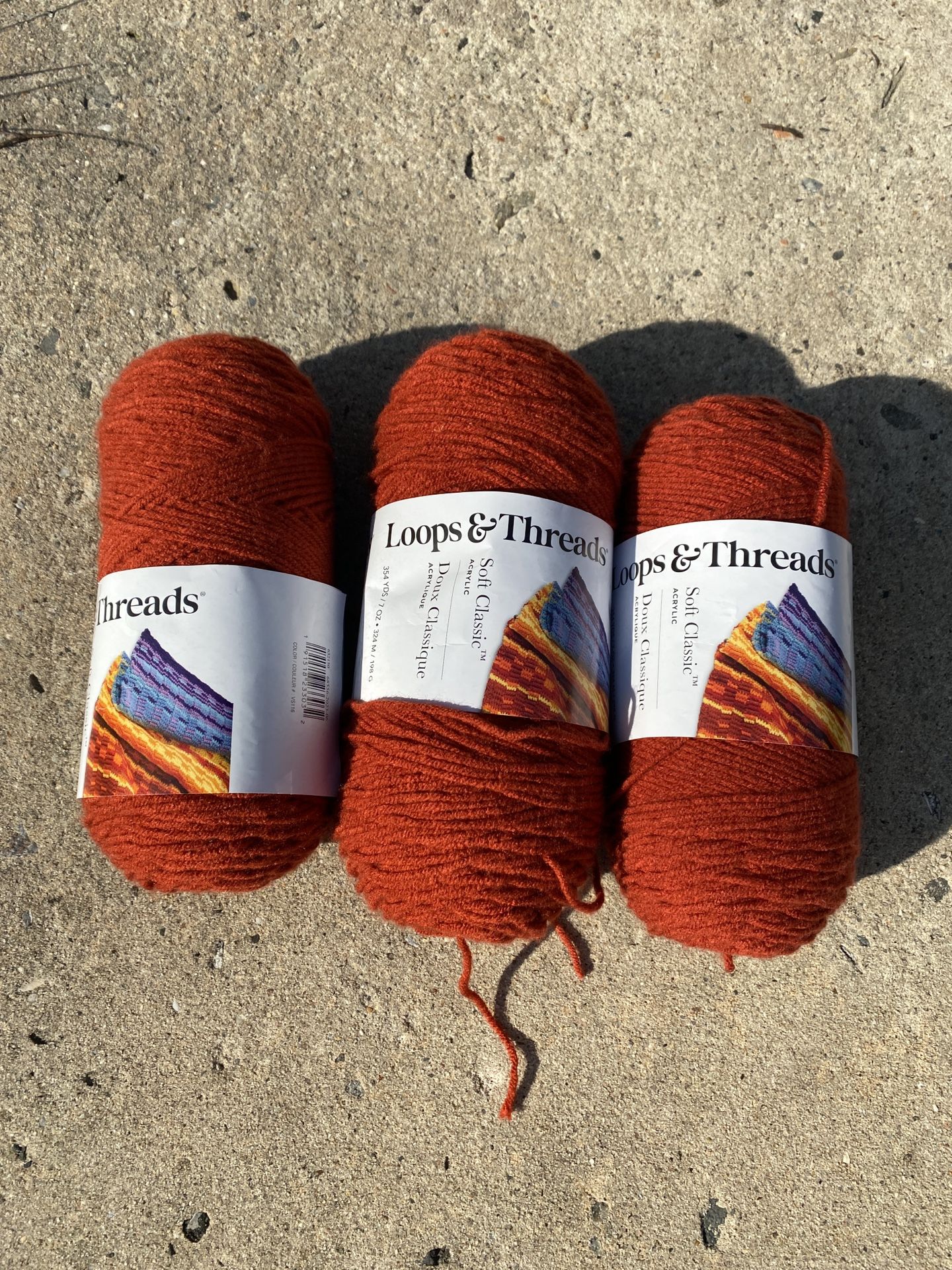 3 Skeins Loops & Threads Soft Classic Acrylic Yarn Medium Weight Clay Colored