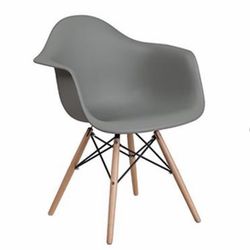 Modern Gray Plastic Chair With Wooden Legs Pack Of 2