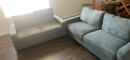 Blue-Gray Fabric Loveseat and Sofa Set
