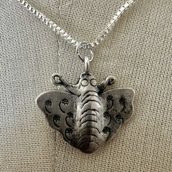 Sterling Silver Moth Pendant Necklace 