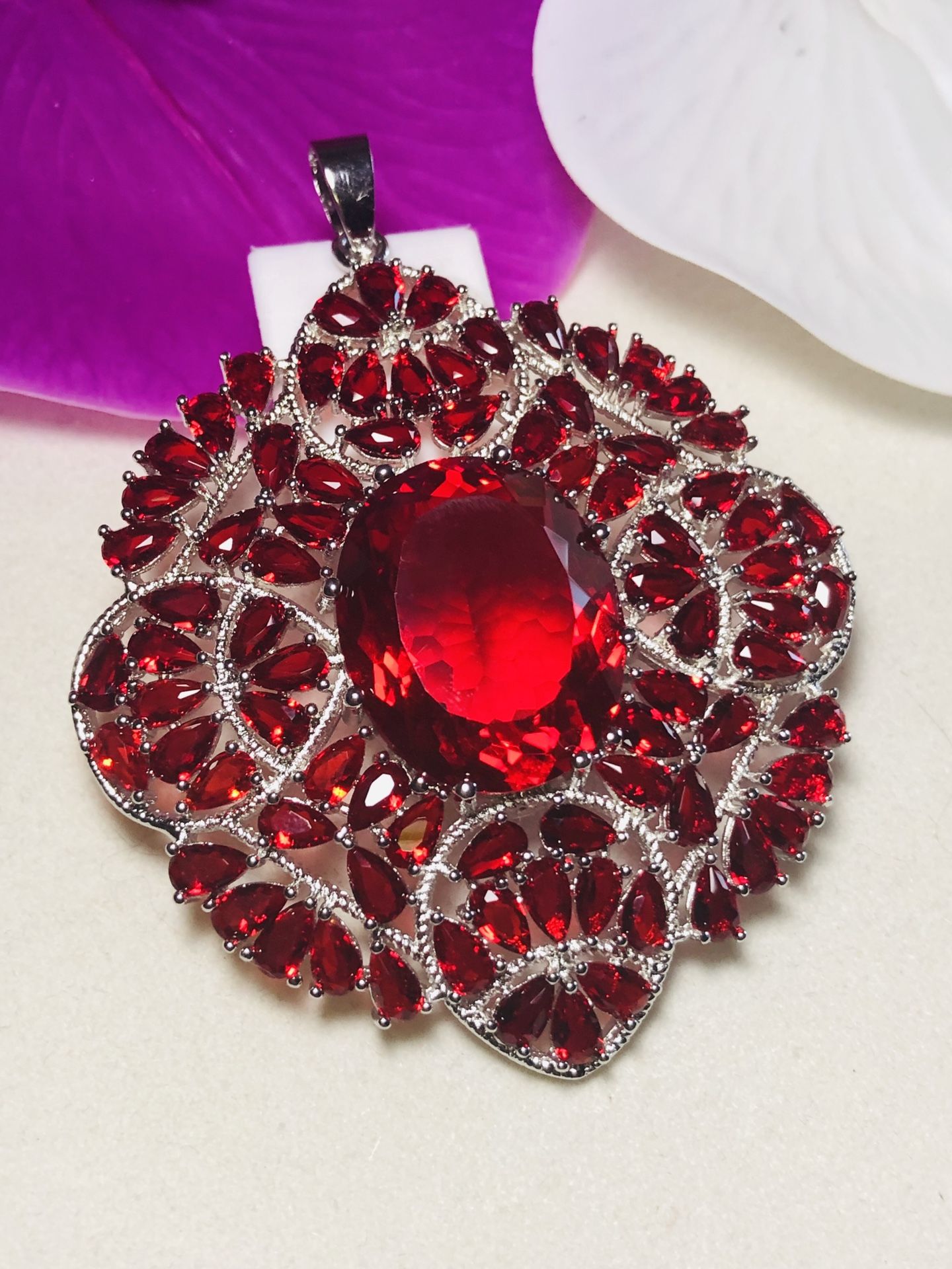 Sterling Silver.925 Red Ruby Pendant.