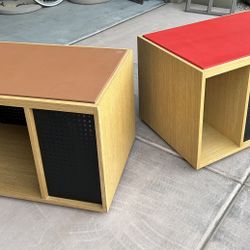 Media Table Shelf Record Storage Oak