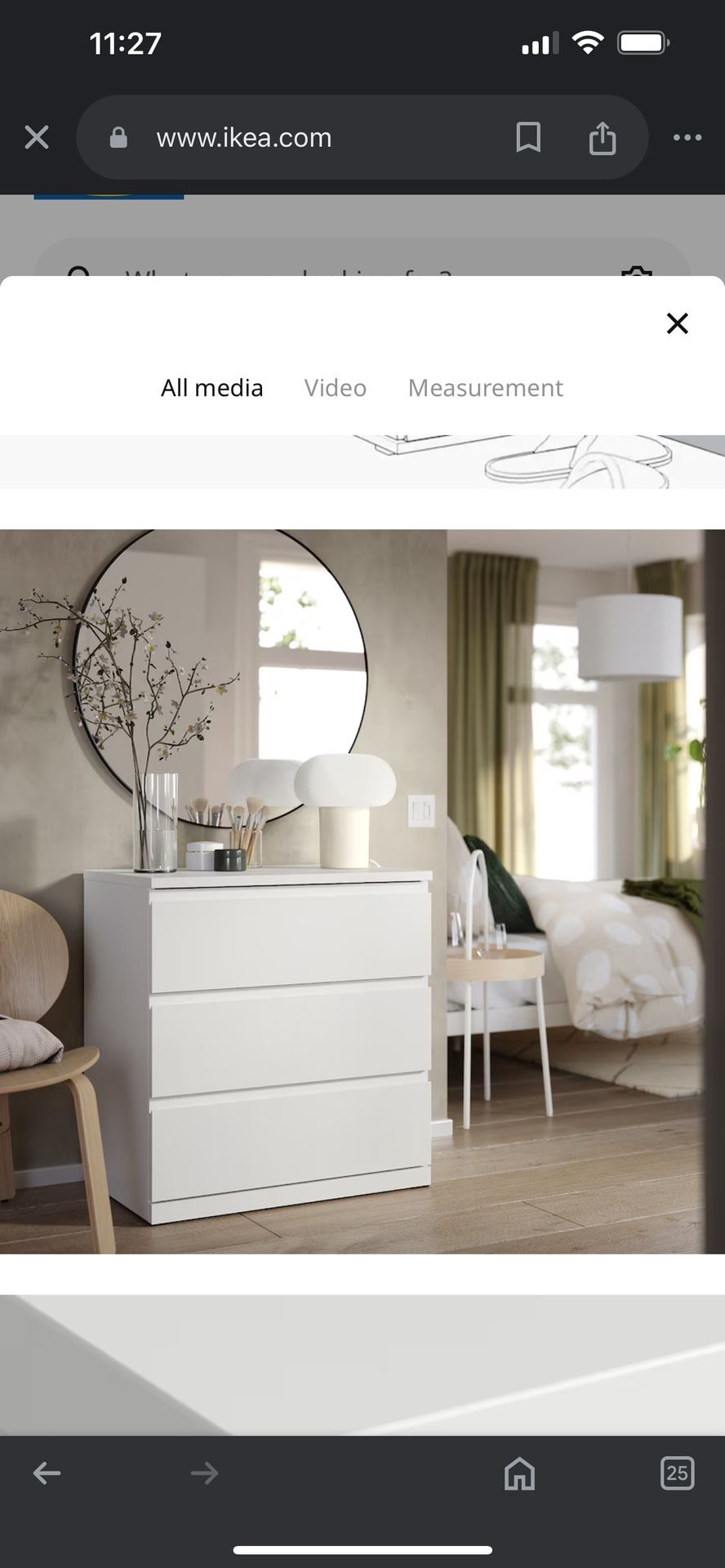 3 - Drawer Chest / Dresser IKEA “STORKLINTA” with glass top
