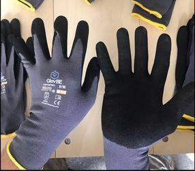 Work gloves 6 pairs Grey nylon with Black micro foam Nitrile palm coating