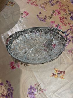 Crystal Glass Dish with Silver Serving Set