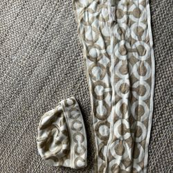 Authentic Coach Gold And Ivory Hat And Scarf Set