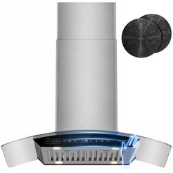 BRANO 36-inch island extractor hood, 900 CFM, voice/gestuse/tach control, ceiling vent hood with 4-speed exhaust fan, 4 LED lights, memory mode$280