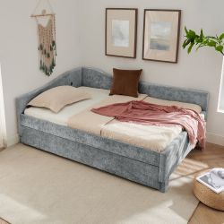Vanna Full Size Daybed with Curved Backrest, Trundle and USB Port