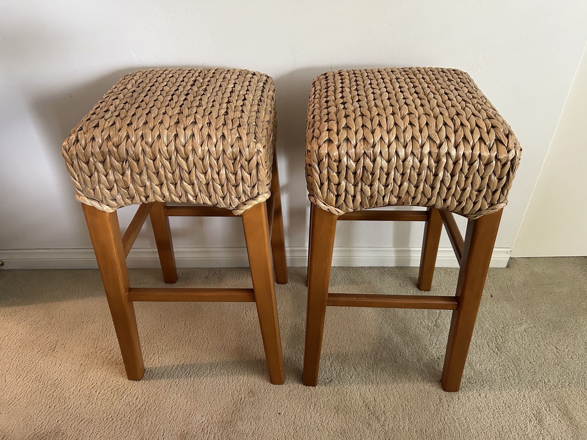 Pottery Barn Seagrass Stools (2) - Backless Counter Height