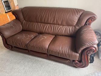 5 Plc Couch Set Leather Wood