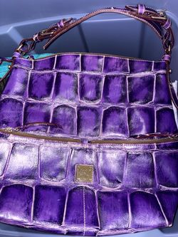 Vintage Y2K Authentic Dooney & Bourke Purple Croc-Embossed Leather Handbag