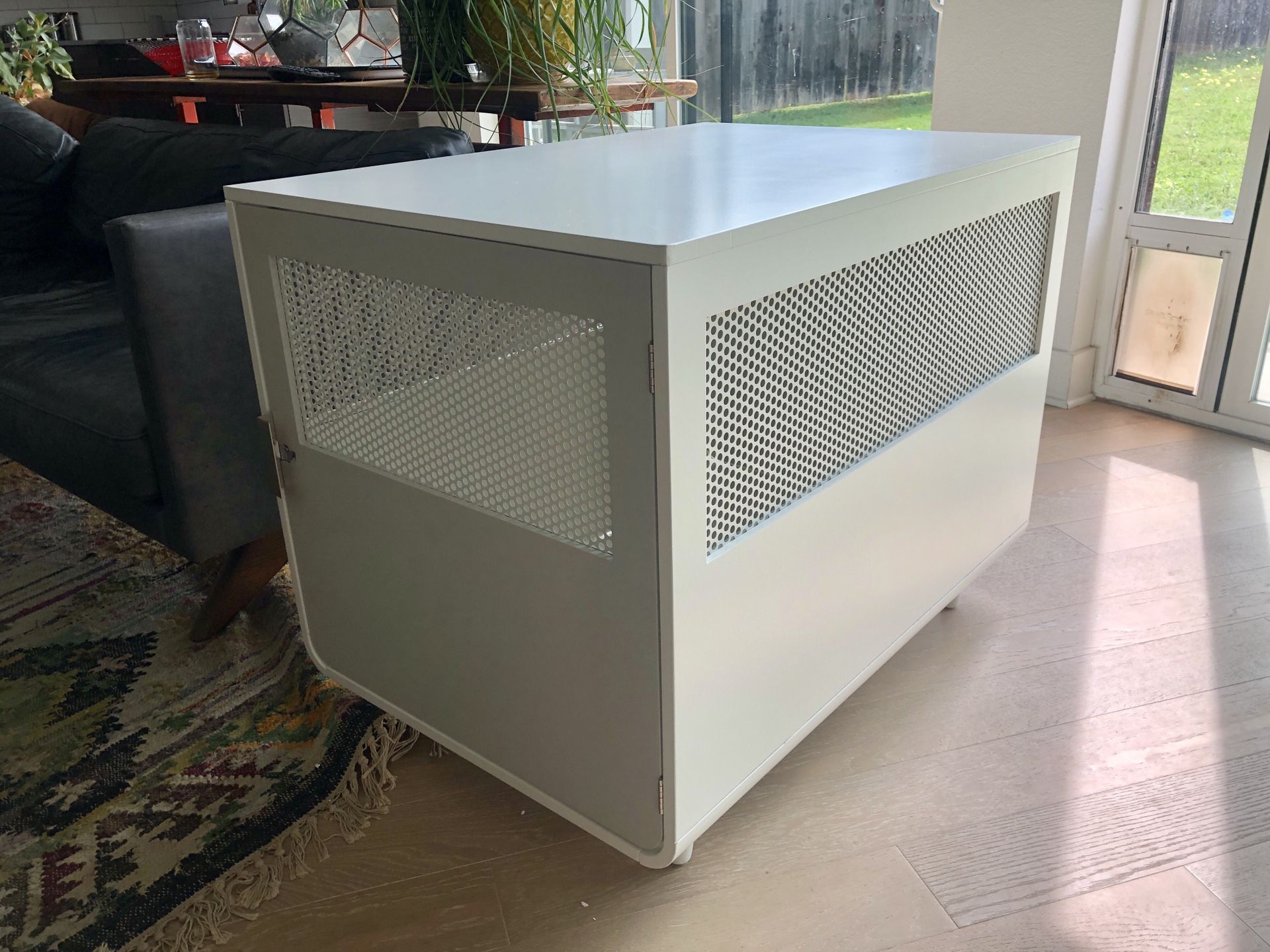 Large Modern White Dog Crate and Side Table