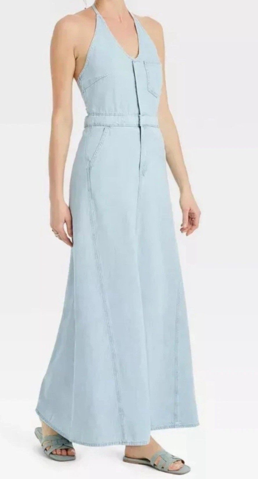 Women's Halter Neck Denim Maxi Dress - Universal Thread Blue 00