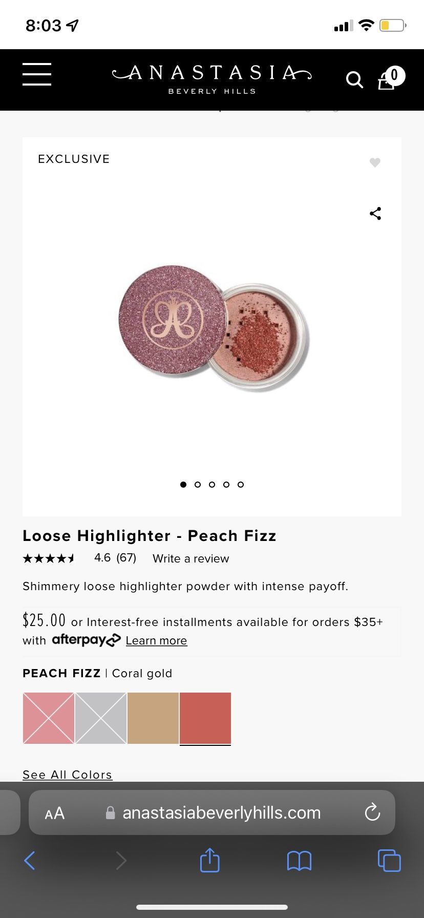 New Anastasia Beverly Hills Loose Highlighter - Peach Fizz