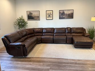 Macy’s dark Brown top grain recliner leather sectional couch delivery available