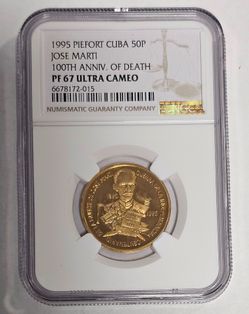 1995 Piefort  50 Pesos Jose Marti 100th Anniversary Coin MS 67 Mintage: 100