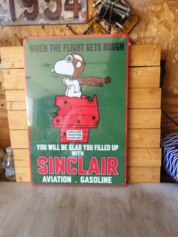 Sinclair Aviation Gasoline Snoopy Metal Sign 12"x18"
