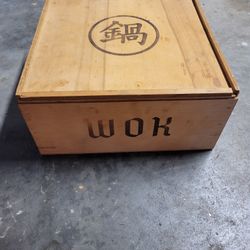 Vintage Chinese Wok Set w/ Wooden Box Taiwan Complete Kit Utensils Lid 70s