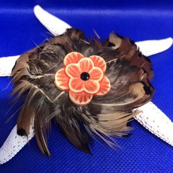 Vintage Navajo Real Feather Pin Brooch And Hair Clip Flower Pin