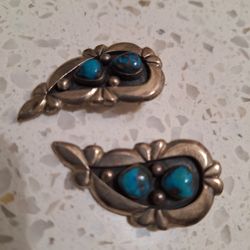 GENUINE, Vintage  TURQUOISE and STERLING Clip Earrings